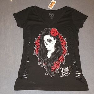 Kill it brand womens L vneck haloween sugar skull